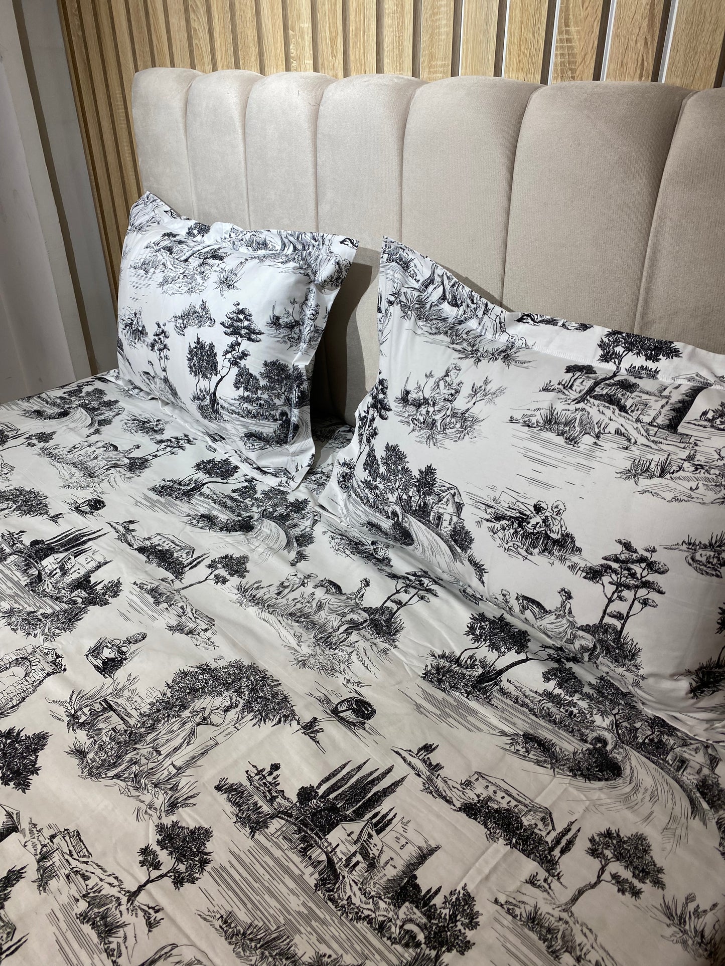 Parure de Lit 100% Popeline de Coton Toile de Jouy - MBH