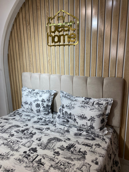 Parure de Lit 100% Popeline de Coton Toile de Jouy - MBH