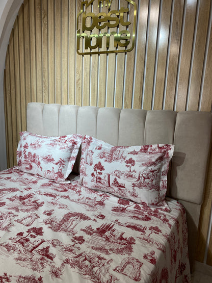 Parure de Lit 100% Popeline de Coton Toile de Jouy - MBH