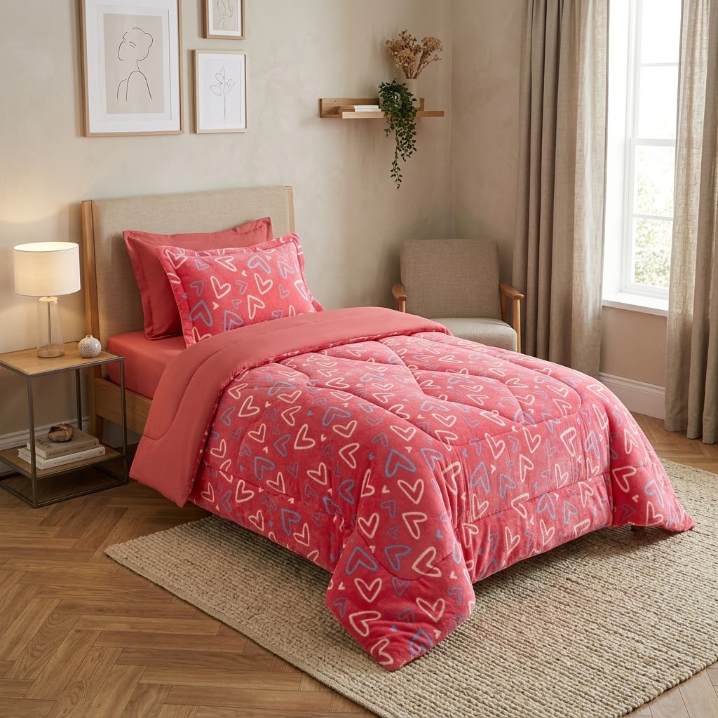 Couvre lit 4 Pièces 1 Place et Demie – Double Face Coton & Polaire