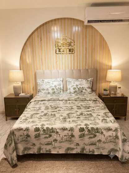 Parure de Lit 100% Popeline de Coton Toile de Jouy - MBH