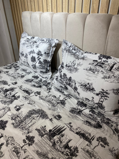 Parure de Lit 100% Popeline de Coton Toile de Jouy - MBH