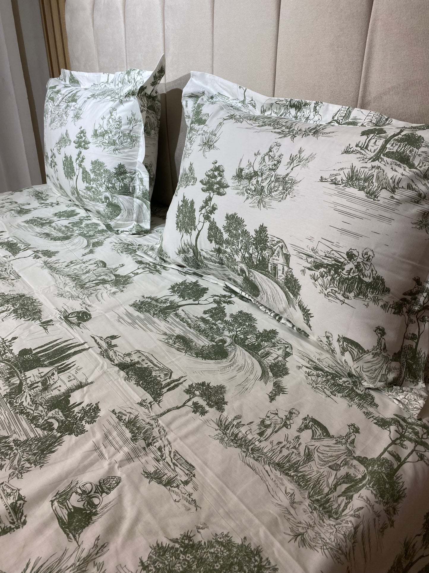 Parure de Lit 100% Popeline de Coton Toile de Jouy - MBH
