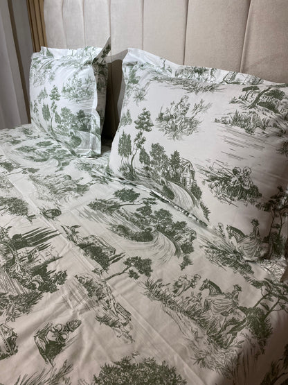 Parure de Lit 100% Popeline de Coton Toile de Jouy - MBH