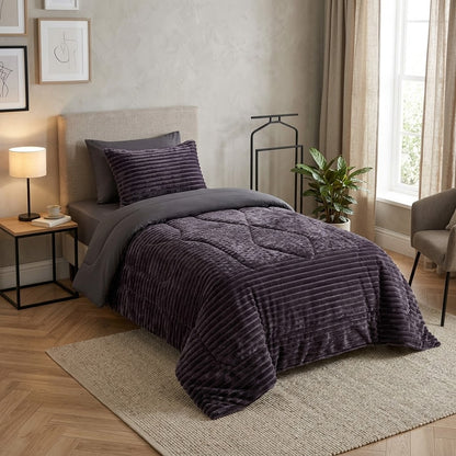 Couvre lit 4 Pièces 1 Place et Demie – Double Face Coton & Polaire