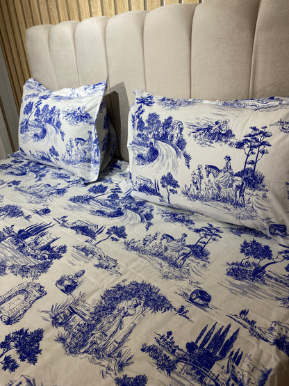Parure de Lit 100% Popeline de Coton Toile de Jouy - MBH