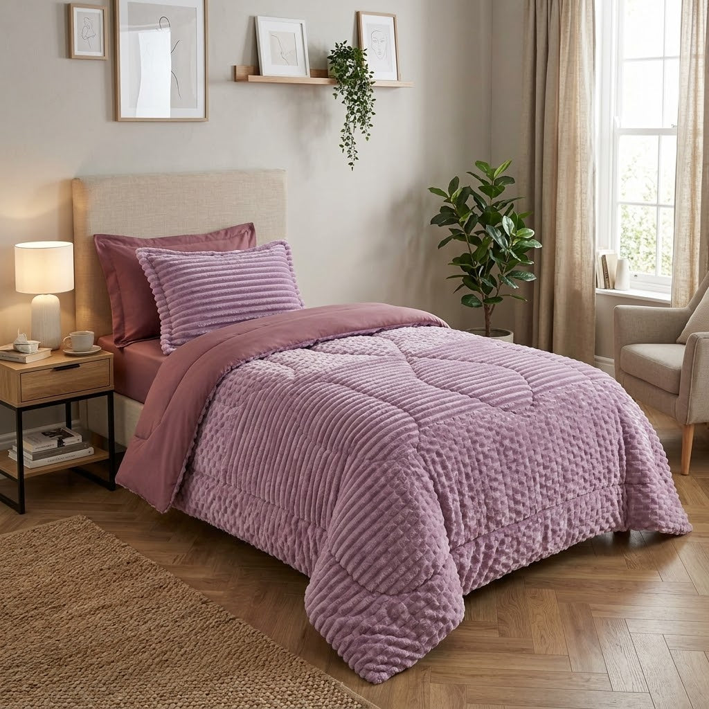 Couvre lit 4 Pièces 1 Place et Demie – Double Face Coton & Polaire