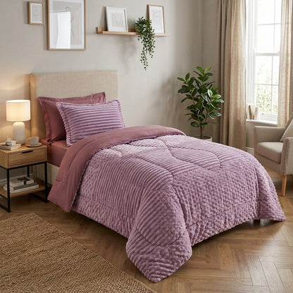 Couvre lit 4 Pièces 1 Place et Demie – Double Face Coton & Polaire