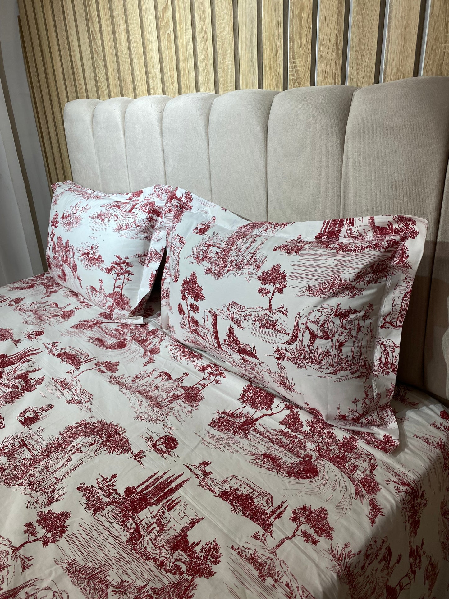 Parure de Lit 100% Popeline de Coton Toile de Jouy - MBH
