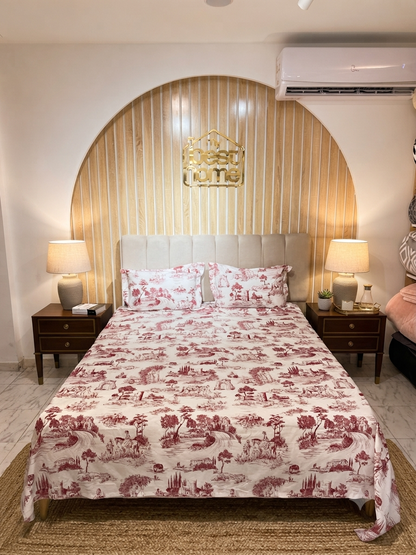 Parure de Lit 100% Popeline de Coton Toile de Jouy - MBH