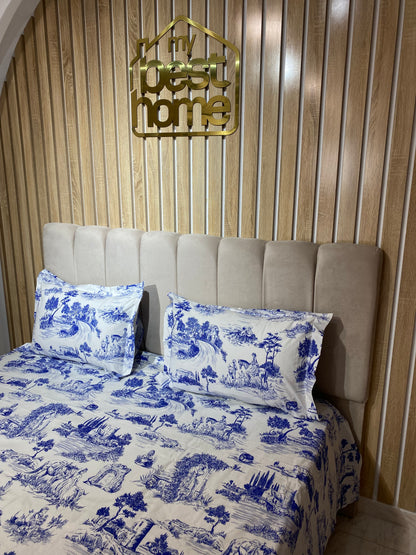 Parure de Lit 100% Popeline de Coton Toile de Jouy - MBH