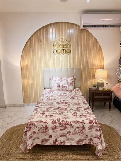 Parure de Lit 100% Popeline de Coton Toile de Jouy - MBH