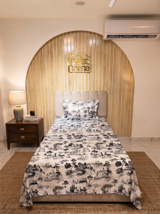 Parure de Lit 100% Popeline de Coton Toile de Jouy - MBH