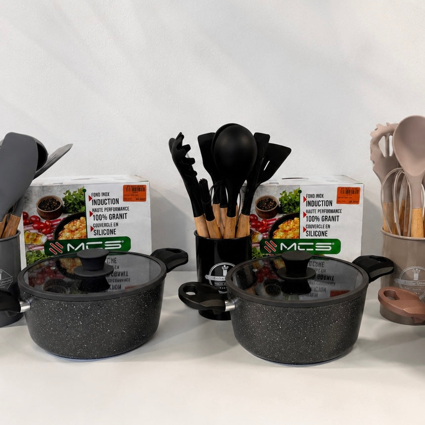 Pack Kleya – Faitout et 12 Ustensiles de Cuisine en Silicone et Bois - MBH