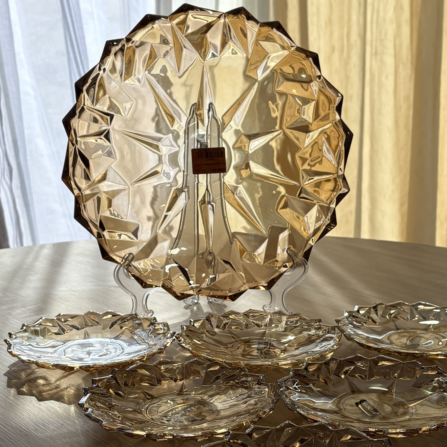 Service à Gâteaux en Verre doré 7 pièces