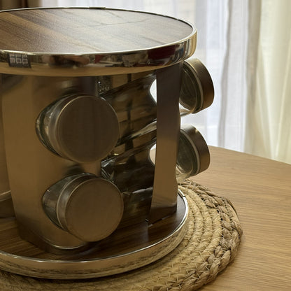 Porte-Epices Bois et Verre Rond 8 pièces - MBH