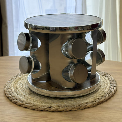 Porte-Epices Bois et Verre Rond 8 pièces - MBH