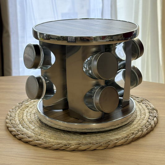 Porte-Epices Bois et Verre Rond 8 pièces - MBH