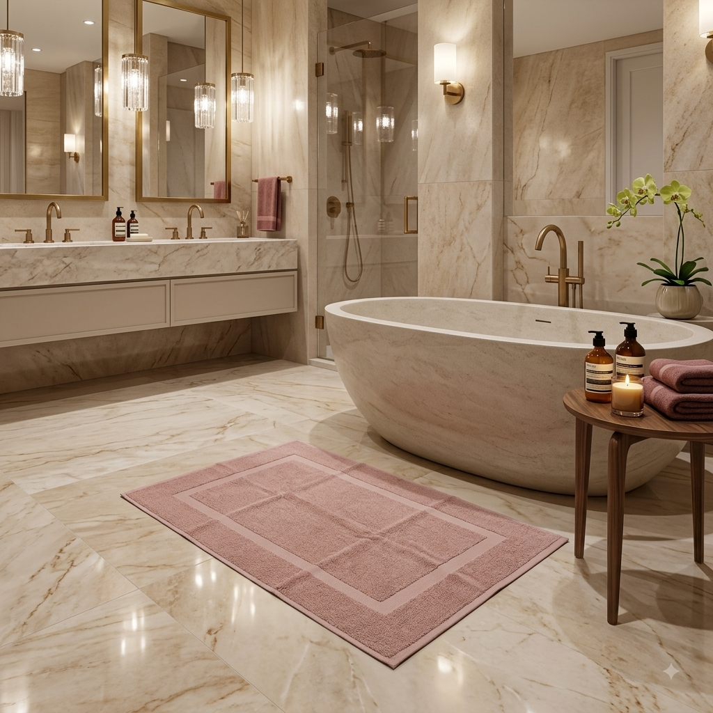 Tapis de bain ''EXCELLENCE''  100% Coton – MBH - Rose Poudre M1
