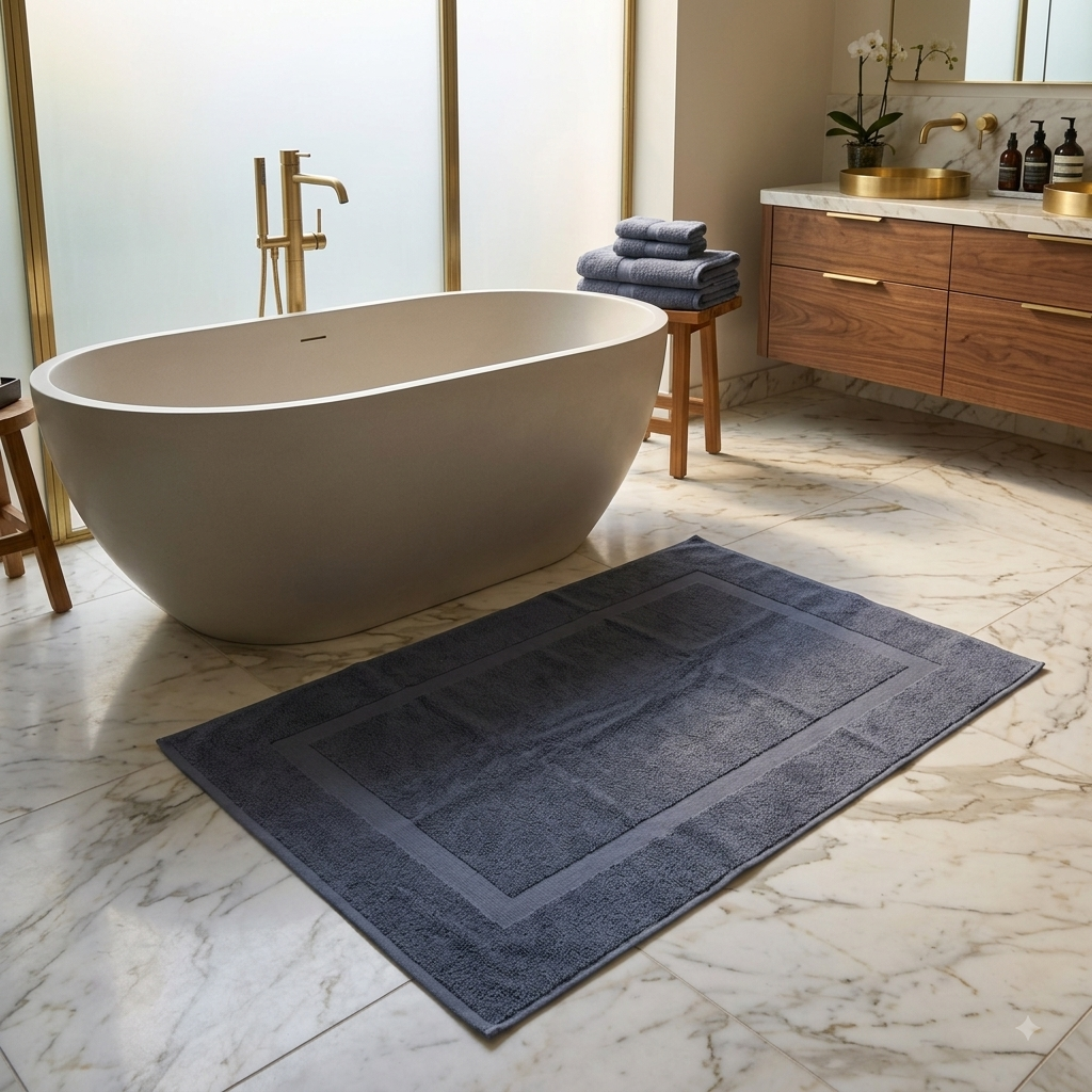 Tapis de bain ''EXCELLENCE''  100% Coton – MBH - Bleu Indigo M1