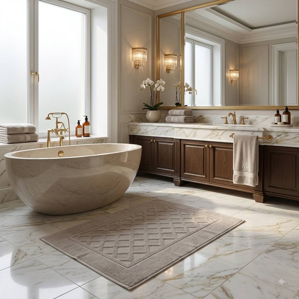 Tapis de bain ''EXCELLENCE''  100% Coton – MBH - Beige Clair M2