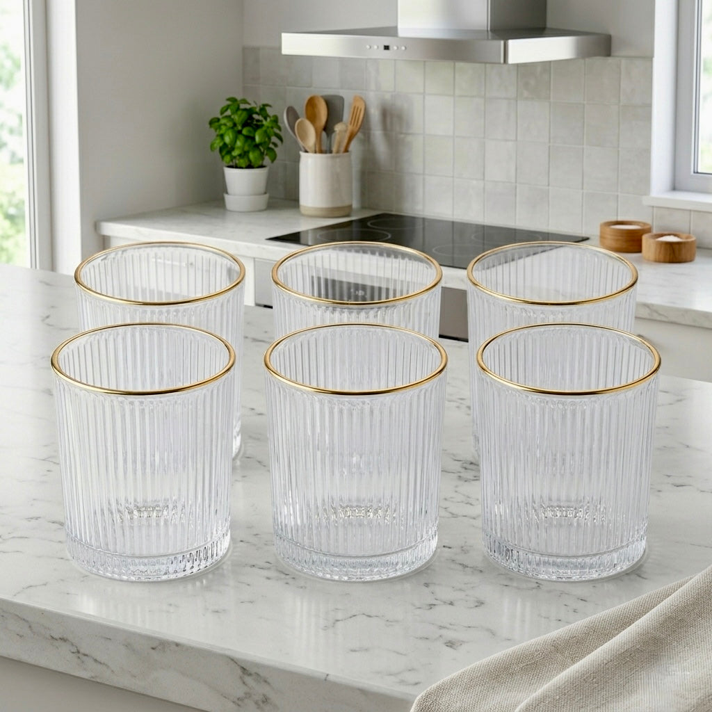 Service de 6 verres à eau avec contour doré – MBH