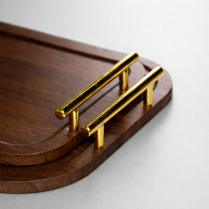 Ensemble de 2 Plateaux en Bois Marron Foncé avec Poignées Dorées - MBH